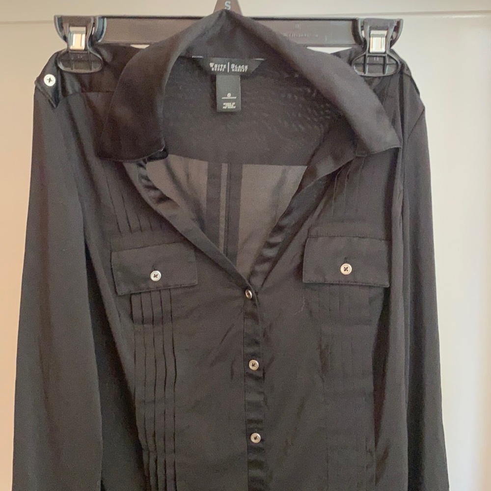 WHBM Black Sheer long Sleeve Button Down